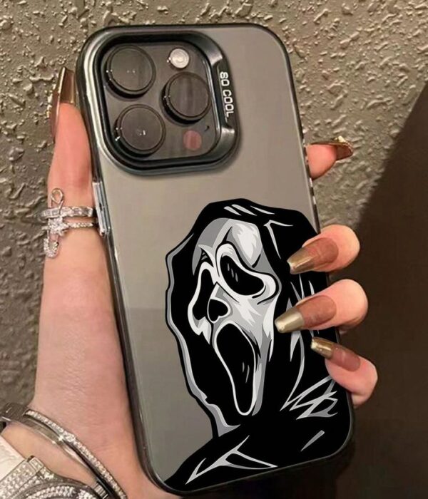 1pc Imd Material Clear Black Phone Case With Black Camera Lens & Devil Pattern, For Iphone13_14promax_11